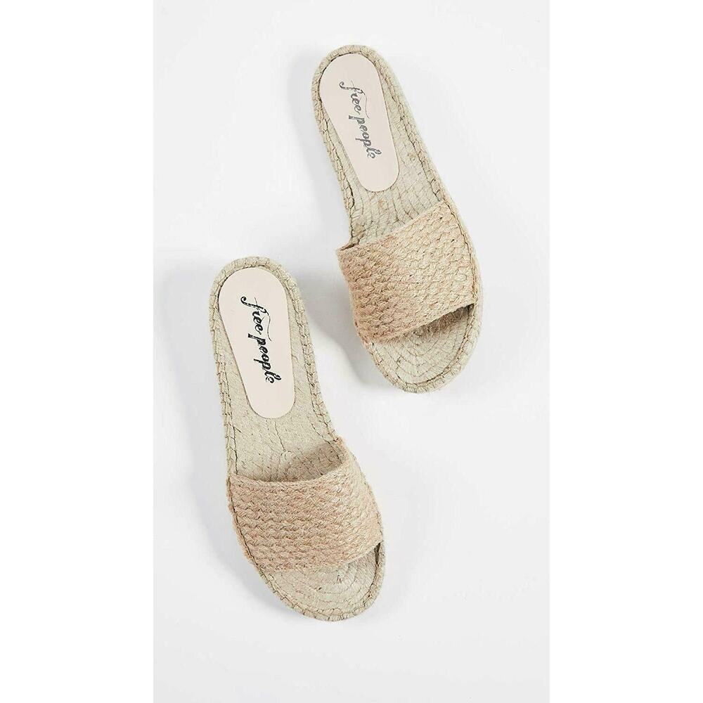 FP Beach Front Espadrille Slide Sandals Woven Jute Tan Boho W's EU 41 = 9.5 - 10